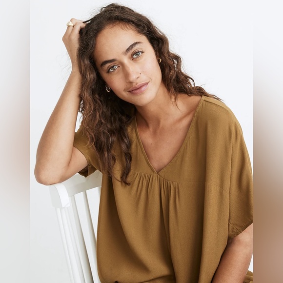 MADEWELL Rust Red Short Sleeve V-Neck Rhyme Top - Picture 4 of 11